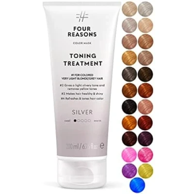 Image of FOUR REASONS Color Mask Silver (27 Colors) Toning Treatment, Depositing Conditioner, Tone &amp; Enhance Treated Hair Semi Permanent Dye, Vegan and Cruelty Free, 6.76 fl oz