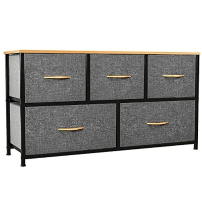 Image of YITAHOME Chest of Drawers, Fabric 5 Drawer Storage Organizer Unit for Bedroom Living Room Closet, Sturdy Steel Frame, Easy Pull Bins &amp; Wooden Top, Dresser