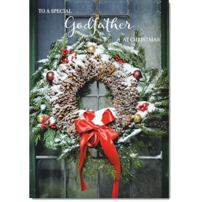 Image of doodlecards Godfather Christmas Card Wreath Medium Size for with Plain Envelope