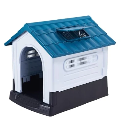 Image of Lanco Kennel for Large Dogs with Adjustable Sunroof. Indoor and outdoor use vents. Resistant material. 42x35x39 inches (L*W*H). Blue White.