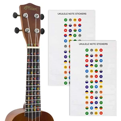 Image of TIGER UKE 2 STICKER Ukulele Note Stickers Colour Coded Fretboard Pack of