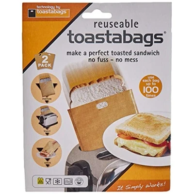 Image of toastabags 100 use. Pack of 2. Perfect toasted sandwiches in your toaster. No mess, Stress