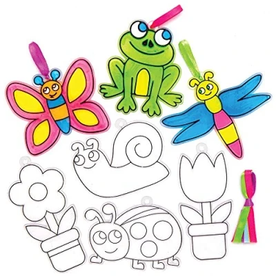 Image of Baker Ross AT872 In The Garden Suncatchers Pack of 10, Suncatcher Stained Glass Effect for Children to Make and Display