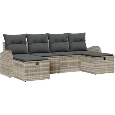 Image of vidaXL 6 Piece Garden Sofa Set with Cushions Light Grey Poly Rattan