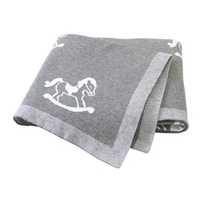 Image of Ziyunlong Baby Blanket 100% Cotton Knit Soft Cozy for Newborn with Lovely Horse100 x 80cm Grey