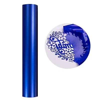 Image of HEINAROMAN 12&quot; x10ft Holographic Blue Chrome Craft Adhesive Vinyl Permanent Sticker Roll Works with Silhouette Cameo and Other Cutters for Decoration