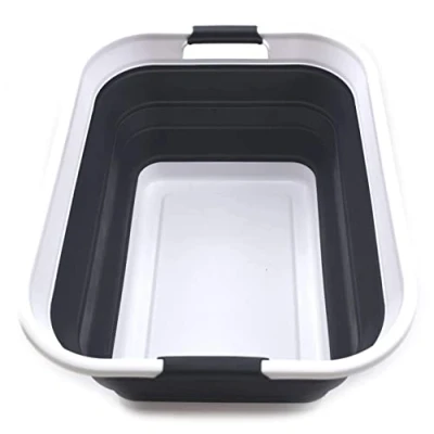 Image of SAMMART 42L Collapsible Plastic Laundry Basket Foldable Pop Up Storage Container/Organizer Portable Washing Tub Space Saving Hamper/Basket (1 rectangular strengthen, Black)