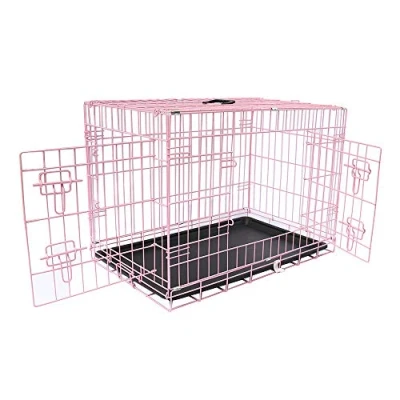 Image of Greenbay Pets Crate Double Doors Foldable Metal Puppy Dog Cage with Tray Training Traveling Large (36 Inch)