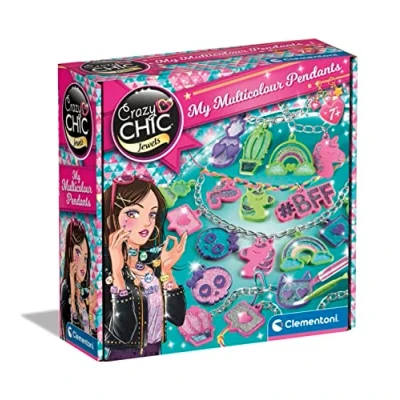 Image of Clementoni Crazy Chic My Colourful Pendants: DIY Jewellery Making Kit for Kids, Bracelets, Necklaces &amp; Rings (7+ Years)