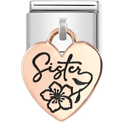 Image of Nomination Rose Gold Sister Heart Drop Charm