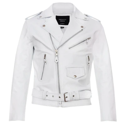 Image of Infinity Leather Mens Brando Biker Rock Motorcycle Hide Jacket White Size 6XL