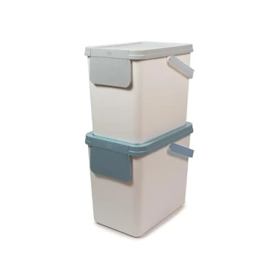 Image of Snips Set of 2 Recycling Bins for Separate Waste Collection x 25 liters, Kitchen, White Color, Rubbish Bin 26 36 43 cm, Made in Italy, 0% BPA and phthalate free.