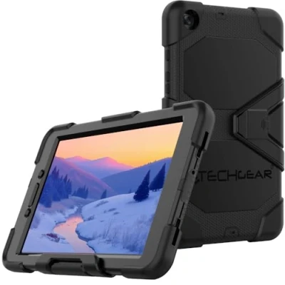 Image of TECHGEAR G SHOCK Case Fits New Samsung Galaxy Tab A 8.0&quot; 2019 (SM T290 / SM T295) Tough Rugged HEAVY DUTY Armour Shockproof Survival with Stand Kids Schools Builders Workman BLACK