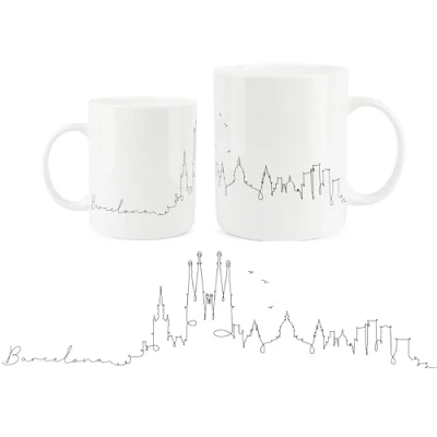 Image of Purely Home Barcelona City Skyline Collection Fine Bone China Mug White Coffee/Tea Present Gift for Travel Lovers