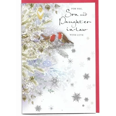 Image of Christmas Card For Son and Daughter in Law 23 x 15 Cm (9 6 inches) You With Love Robins