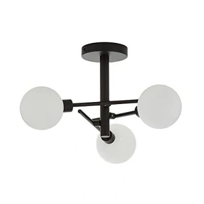 Image of LITECRAFT Supa Semi Flush Ceiling 3 Light with White Glass Ball Shades Black