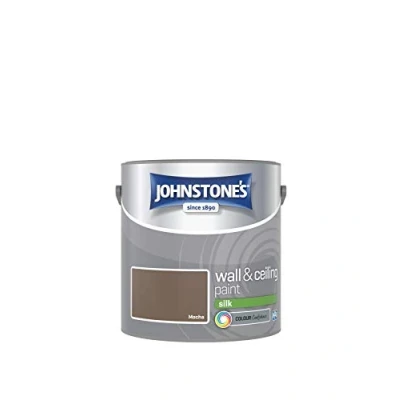 Image of Johnstone&#039;s Wall &amp; Ceiling Paint Mocha Silk Finish Emulsion Fantastic Coverage Easy to Apply Dry in 1 2 Hours 12m2 per Litre 2.5L