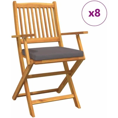 Image of vidaXL Folding Garden Chairs with Grey Cushion 8pcs Solid Acacia Wood