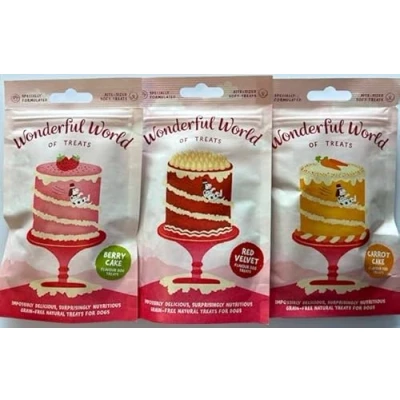 Image of Wonderful World of Treats Cakes Variety Pack Berry/Carrot/Red Velvet Cake Dog (3 x 50g Packets)