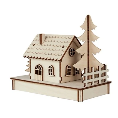 Image of Rayher 46299000 Construction Kit wooden House with interlocking parts, Wood Building Set, 30 slot together Pieces, 17.5x9.4x14cm
