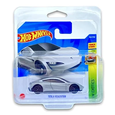Image of Hot Wheels Tesla Roadster (Silver) 1/10 HW Exotics 2022 162/250 (Short Card) *** COMES IN A KLAS CAR KEEPER PROTECTIVE COLLECTORS CASE HCV04