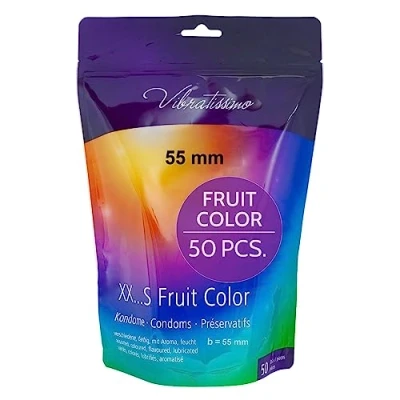 Image of VIBRATISSIMO Fruit Coloured Condoms 50 Pack I Feel Real &amp; Extra Lubricated for Men Resealable Condom Bag Colourful Ultra Thin w=55mm