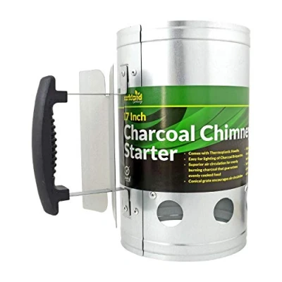 Image of Charcoal Chimney Grill Barbecue BBQ Briquettes Quick Starter Galvanised Steel Camping Lighting Kit with Heat Shield Safety Handle and Thermoplastic (17&quot;)