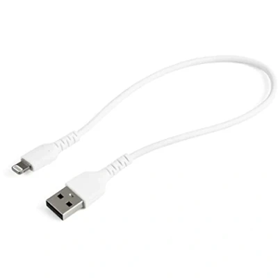 Image of StarTech.com 12inch (30cm) Durable White USB A to Lightning Cable Heavy Duty Rugged Aramid Fiber Type Charger/Sync Power Cord Apple MFi Certified iPad/iPhone 12 (RUSBLTMM30CMW)
