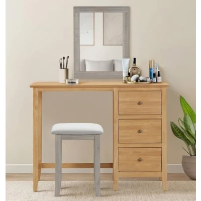Image of Hallowood Furniture Aston Single Pedestal Dressing Table, Wooden Study Table with 3 Drawers, Vanity Desk, Bedroom Furniture, Computer Desk Drawers for Home Office