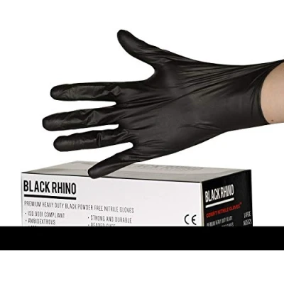 Image of Rhino NG502FS Comfit Heavy Duty Nitrile Powder Free Gloves Small Black Pk100