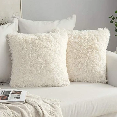 Image of MIULEE Faux Fur Cushion Covers Fluffy Throw Pillow Case Soft Decorative Square Cute Plush for Livingroom Sofa Bedroom 18 x Inch 45x45cm Cream White Pack of 2