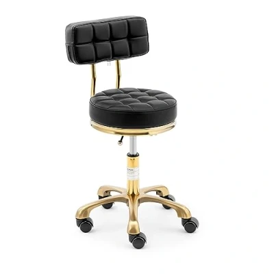 Image of Physa Gela Black Rolling Stool with Backrest 150 kg 51 66 cm Height Adjustable Swivel Wheels