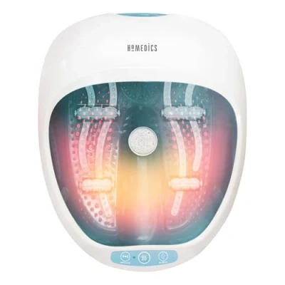 Image of HoMedics Luxury Foot Spa Massager, Heat and Keep Warm Function, Soothing Vibration Massage Rollers, 4 Bubble Strips for Hydro Massage, 2 Pedicure Pumice Stones Suitable up to UK Size 12/EU 47 Feet