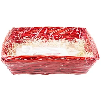 Image of Make Your Own Hamper Kit 30cm x 22cm Rectangular Basket, Bag, Ribbon &amp; Wood Wool In Red