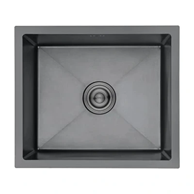 Image of Ibergrif M85043B Stainless Steel Undermount Kitchen Sink Black Drain, 50 x 43cm, Rectangular Single Bowl Outdoor Campervan Sink, Topmount &amp; Flushmount