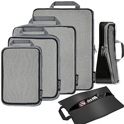 Image of Eono Compression Packing Cubes, Luggage Organiser Set, Extensible Suitcase Organiser, Organisers for Suitcases, Cubes Travel or Home Storage Net, 6 Set