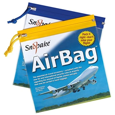 Image of Snopake Flight AirBag Zippa Bag with Zip Pull and Hanging Loop [Pack of 5] 200 x mm Clear/Assorted Blue &amp; Yellow Strips [Ref: 15158]