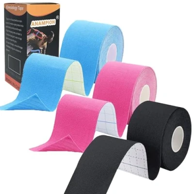 Image of ANAMPION Kinesiology Tape (3 Rolls,5cm*5m) Waterproof Sports for Athletes Physio Elastic Pain Relief Adhesive Muscles Shin Splints Ankle Knee Shoulder (Black+Blue+Pink)