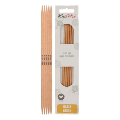 Image of KnitPro KP35117 20 cm x 4 mm Basix Double Pointed Needles, Birch, Light Brown