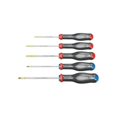 Image of FACOM Set of 5 Protwist Slotted and Prozidriv Screwdrivers Ergonomic Non Slip Handles 3 Screwdriver + 2 at.5Pb Multi