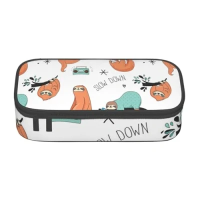 Image of JUEXDEME Pouch for School Office Supplies Brown Sloth Big Capacity Pen Case Large Pencil Bag Students Stationery Box Desk Organizer with Smooth Zipper Portable