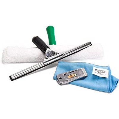 Image of Unger Unitec 4 in 1 Advanced Window Cleaning Kit Starter Set,Indoor &amp; Outdoor Professional Equipment,Window Squeegee,Window Washer, Safety Scraper,Microwipe Microfibre Cloth,Green,6x18