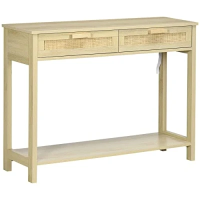 Image of HOMCOM Console Sofa Table Hallway Side Desk with Storage Shelf Drawer for Entryway Living Room Bedroom Natural