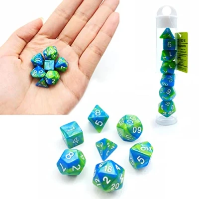 Image of Bescon Mini Gemini Two Tone Polyhedral RPG Dice Set 10MM, Small Role Playing Game D4 D20 in Tube, Aquamarine