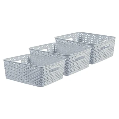 Image of Curver My Style x3 Medium Rectangular Storage Basket 13L Blue