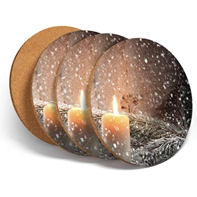 Image of 4 Set Vintage Christmas Festive Coasters Kitchen Drinks Coaster #14862