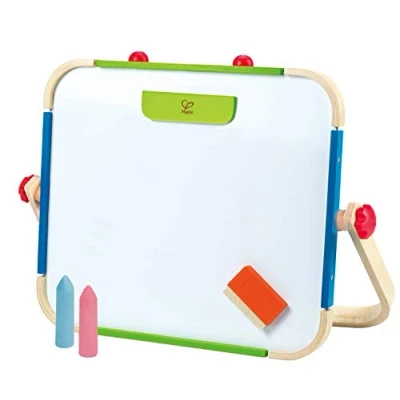 Image of Hape Anywhere Art Studio Award Winning Double Sided Wooden Kids Easel Whiteboard/Chalkboard with 2 Chalk Pieces, Eraser and Magnetic Wood Clamp for Paper