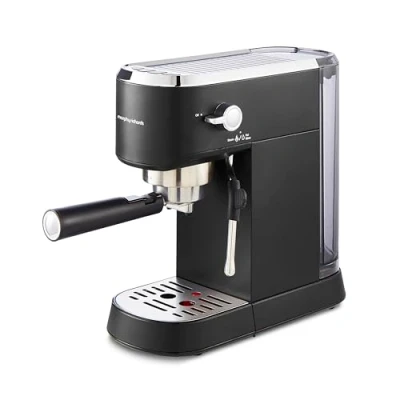 Image of Morphy Richards Signature Compact Espresso Maker, Ground Coffee, Dual Cup, Illuminated Buttons, 1L Water tank, Steam Control, Stainless Steel, Black, 172024