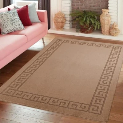 Image of THL Non Slip Rug Gel Backed Runner Carpet Plain Solid Colour Normal Pile Floor Mat Door (Beige, 80 x 150 cm)