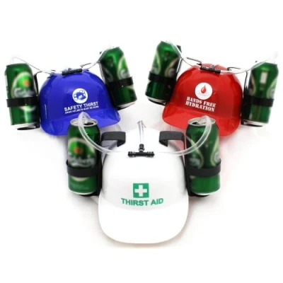 Image of Drinks Helmet Thirst aid beer Hat. Holds 2 cans of (Variable colours)